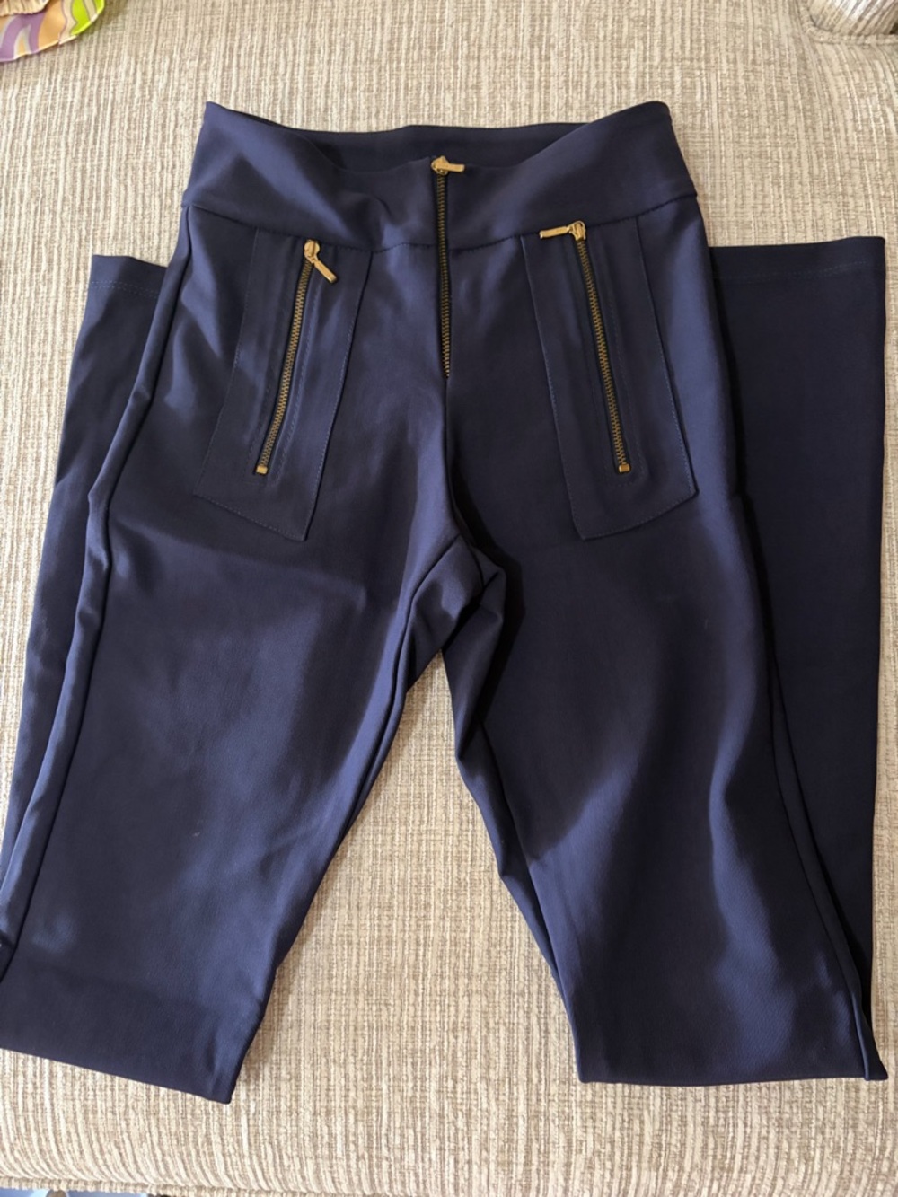 High-Rise Navy Ponte Zip Pocket Pants